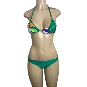 Recco Brazilian Tropical Green Bikini Set Size Medium New With Tags